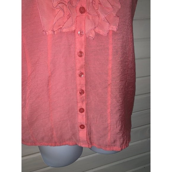 ANTILIA FEMME Sz LARGE Peach Ruffled Neck Sleeveless Peasant Blouse Boho EUC - Picture 5 of 9